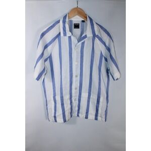 Todd Snyder Men's XS Blue White Striped Short Sleeve Linen Shirt